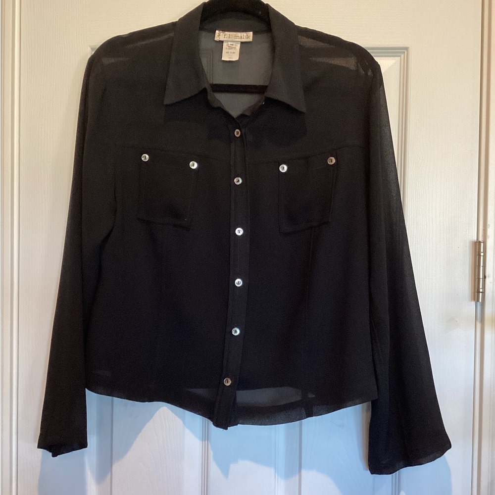 Black Sheer Button-Up Blouse
